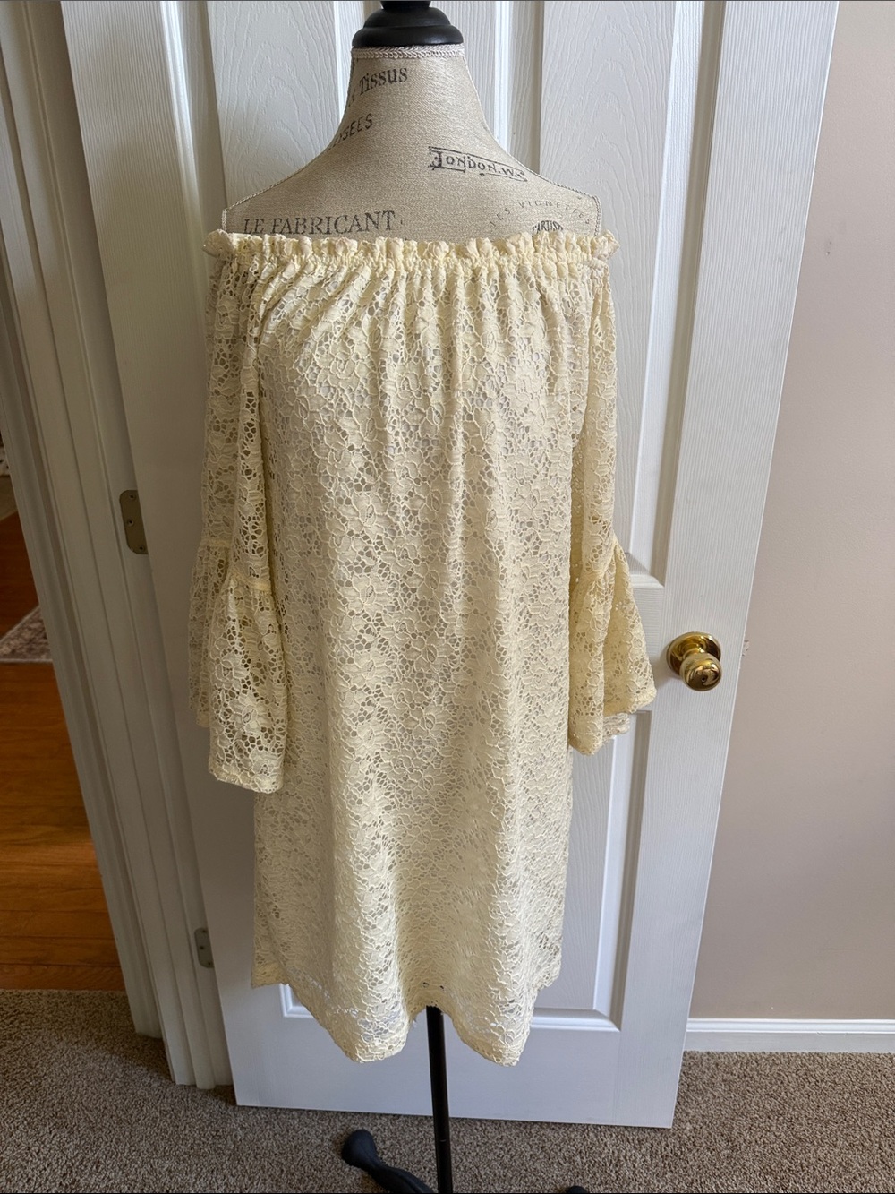 🌸 Carlie | Off-Shoulder Lace Shift Dress in Cream